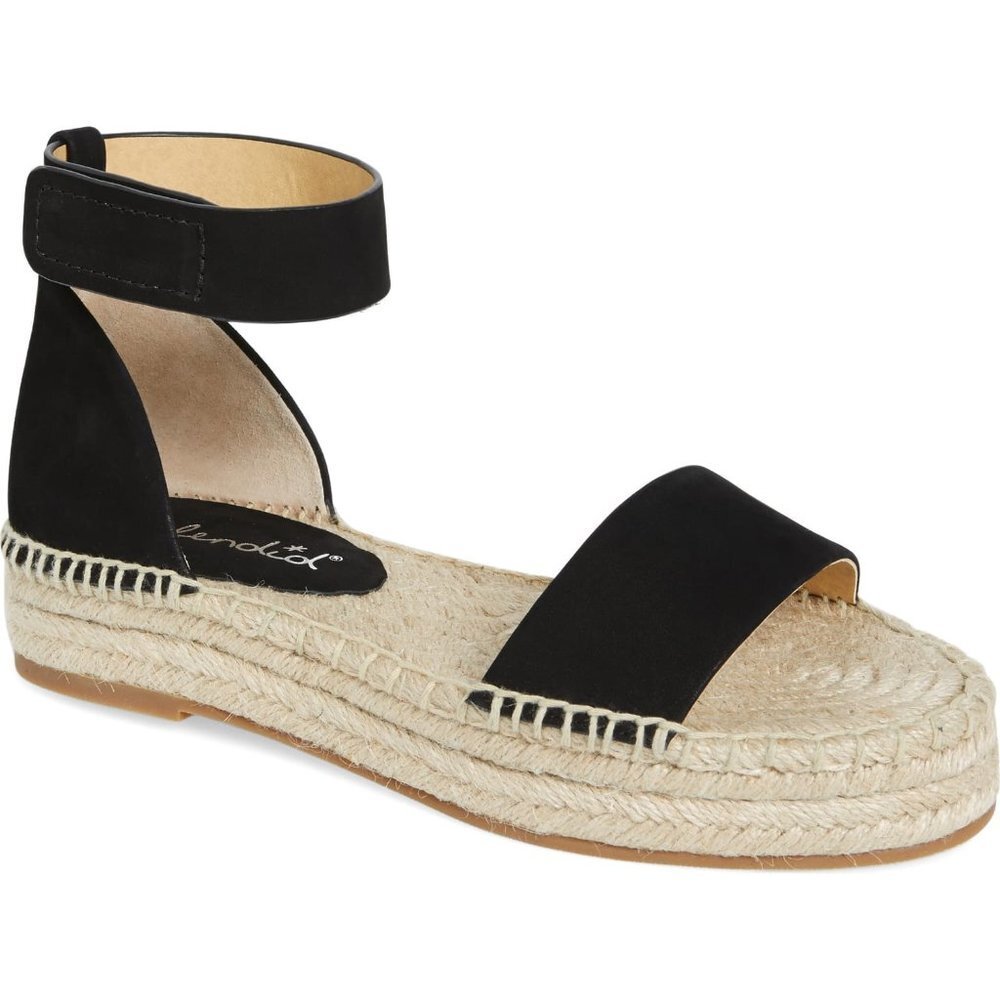 NEW SPLENDID Espadrille Platform Black Leather Suede Sandals Ankle Strap 6.5